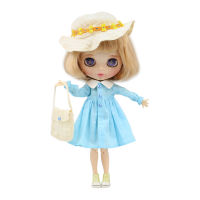 (ร้อน) DBS Blyth Icy 16 30เซนติเมตร Bjd ชุดสีฟ้าด้วยถุงเท้าลูกไม้,หมวกและกระเป๋าสาวของขวัญของเล่น