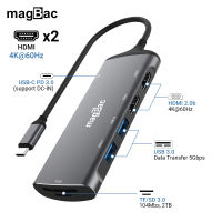 jianzhifen MagBac Dual HDMI 4K 60Hz ฮับ USB หลายพอร์ตขยาย2พอร์ตแท่นวางมือถือ PD 100W ฮับ USB 3.0สำหรับ Macbook Pro เอซุสเดลล์ HP