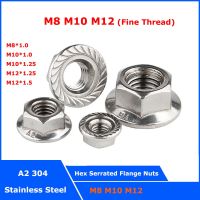 M8 M10 M12 Fine Thread Hexagon Flange Nuts 304 Stainless Steel Pinking Slip Locking Nut Serrated Spinlock Pitch 1/1.25/1.5