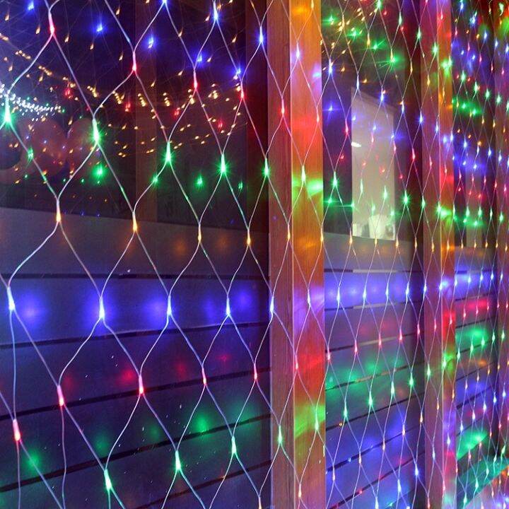 ไฟตกแต่ง-led-ไฟประดับ-ไฟม่านรูปแบบตาข่าย3x2m-ไฟกระพริบ-ไฟคริสต์มาส-9สี-ปีใหม่-แบบเสียบไฟ-กันน้ำใช้กลางแจ้ง-ไฟหน้าร้านหน้าต่าง