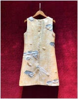 An และ American Women S Wear Spring New Sleeveless Round Neck Heavy Bead Fashion Lotus Leaf Jacquard Print Dress