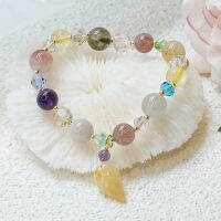 Luxury Yellow Jade Leaf Rutilated QuartzCitrineAmethystStrawberry Crystal Beads Strand Bracelets Women Fine Jewelry YBR336