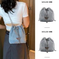 Summer summer high-end niche messenger bag women 2023 new blue denim bucket bag popular chain bag 【BYUE】