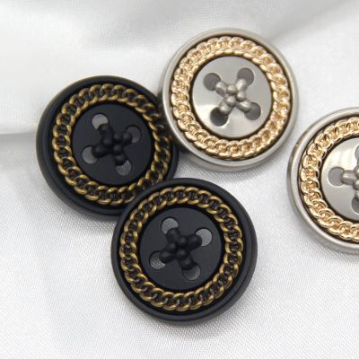 HENGC 4 Holes Round Gold Metal Black Buttons For Clothes Vintage Men Suit Blazer Coat Handmade Needlework Sewing Accessories