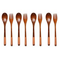 8 Pcs Wooden 9 inchJapanese Spoon Fork Set Kitchen Tableware Natural Wood Cutlery Wooden Dinner Cutlery Set