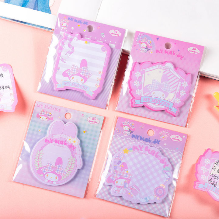 24pcs-sanrio-การ์ตูน-sticky-notes-น่ารัก-kuromi-melody-cinnamoroll-hello-kitty-sticky-note-กระดาษนักเรียนกาวขายส่ง-yrrey