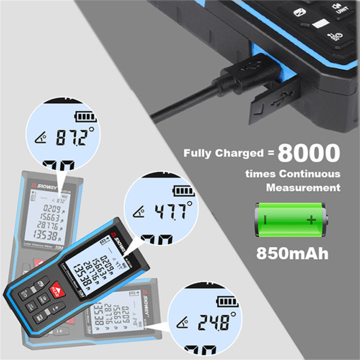 sndway-ดิจิตอลเรนจ์ไฟน-h-d510a-e-2-0จอ-hd-มุมอิเล็กทรอนิกส์สายวัดขนาดเครื่องวัดเมตรเลเซอร์50เมตรสำหรับระยะการตวงปริมาณพื้นที่ทฤษฎีบท-pythagorean-เครื่องมือวัดเลเซอร์เก็บข้อมูล99หลัก850mah-แบตเตอรี่ลิเ