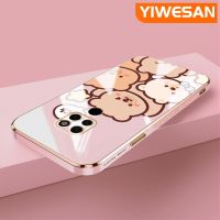 YIWESAN เคสสำหรับ Huawei Mate 20 Mate 20 Pro Mate,20X การ์ตูนโชคหมีขอบสี่เหลี่ยมเคสมือถือดีไซน์ใหม่ชุบแบบบางกล้องฝาปิดเลนส์เต็มรูปแบบป้องกันการกระแทกเคสนิ่ม