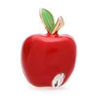 Wuli&amp;baby Enamel Red Apple Brooch Pins For Women White Crystal Plant Brooches Jewelry Gift Fashion Accessory Badge