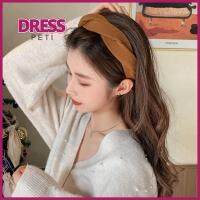 PETI DRESS ผ้าผ้าทอ ที่คาดผมแบบบิด สีทึบทึบ งานทำมือ ห่วงรัดผม ลำลองแบบสบายๆ คลิปหนีบผม สำหรับผู้หญิง