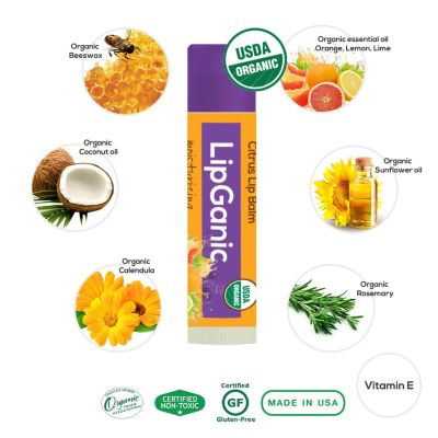 Lipganic Citrus Organic Lip Balm ลิปแกนิค ซิตรัส ลิปบาล์มออร์แกนิค ผลิตจากธรรมชาติ (4.25)g