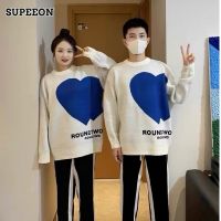 SUPEEON丨เสื้อสเวตเตอร์คอกลมสีบล็อกชายเสื้อสเวตเตอร์ทรงหลวมใส่ได้หลายโอกาส