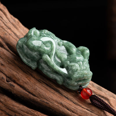 พม่าหยก Pixiu จี้หรูหราสีเขียวเครื่องประดับสร้อยคอ Jadeite ของขวัญจริงสำหรับผู้หญิงเสน่ห์มรกตแฟชั่นพระเครื่องธรรมชาติ