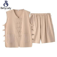 Men Cotton Linen Vest Suit Retro Chinese Style Tang Suit Sleeveless Vest Shorts Two Piece Set【fast】