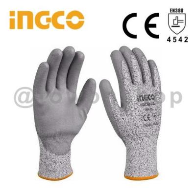 INGCO ถุงมือกันบาด ถุงมือกันตัด ถุงมือกันกรีด ถุงมือนิรภัย  เคลือบยางกันลื่น หยิบจับสิ่งมีคม มาตรฐานความปลอดภัย EN388 4542 Cut-Resistant Anti Cut Safety Gloves (x 12 คู่)