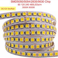 5M LED Strip Light SMD5050/5054/2835/5630 DC12V IP65 IP67 Waterproof LED Tape 60 120 240 480LEDs/m 3000K 6000K Home Decoration