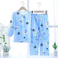 Summer childrens cotton silk pajamas set boys long-sleeved big thin section girls baby air conditioning home