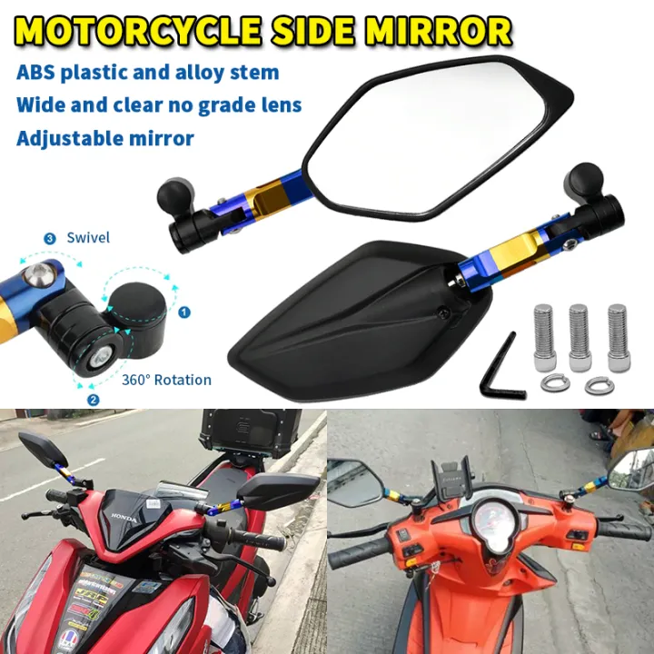 PMShop Universal CNC Alloy Short Stem Side Mirror With Bolts and Allen ...