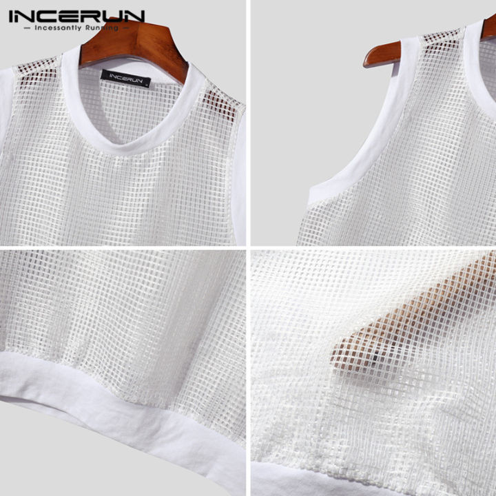 incerun-เสื้อกล้ามลำลองแขนกุดสำหรับผู้ชาย-เสื้อโปร่งแขนกุดเสื้อสไตล์สปอร์ตผ้าโปร่ง-สไตล์เกาหลี