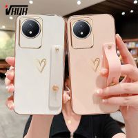 VRQR 2023ใหม่เคสเคสสำหรับ Vivo Y02T Y02 Y02A 4G ตัวยึดสายรัดข้อมือแผ่นโลหะสุดหรูลายความรักกรอบแบบนิ่ม