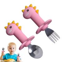 Toddler Utensils Cute Toddler Feeding Spoon And Fork Set Stainless Steel Silicone Dinosaur Cartoon Handle Kids Utensils Bowl Fork Spoon Sets