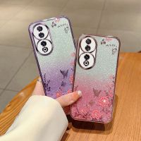 สำหรับ Honor 90 70 5G เคสโทรศัพท์ Honor90 Honor70 2023 2022ฝาหลังอ่อนนุ่มเคสกันกระแทกมือถือแวววาวป้องกันดอกไม้ซิลิโคน TPU ยืดหยุ่นไล่ระดับสี