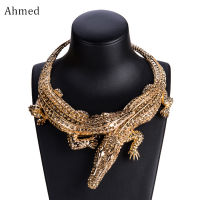 Ahmed New Design Exaggerated Punk Full Rhinestone Crocodile Necklace for Women Fashion Trend Statement Necklace Collar Bijoux