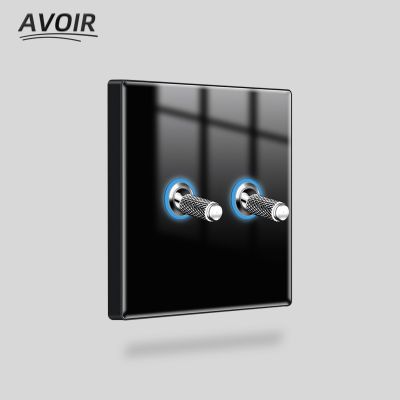 ♠ Avoir Toggle Switch Black Crystal Glass Panel Wall Light Switch With LED Indicator Electrical Socket RJ45 Network TV Dimmer 220V