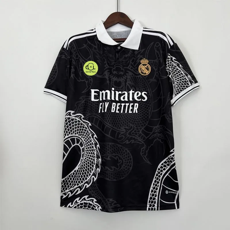 23-24 Real Madrid Jersey Black Dragon Special Edition Fans Issue Short  Sleeve Breathable Quick-Drying Custom Jersey