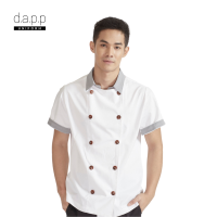 dapp Uniform  เสื้อเชฟ แขนสั้น SALE Steve White Cotton Shortsleeves Chef Jacket with Buttons สีขาว (TJKW1902)