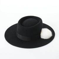 ใหม่ผู้หญิง Fedora หมวกกระต่ายขนปีกกว้างหมวกด้านบนฤดูใบไม้ร่วงและฤดูหนาวสีทึบทำด้วยผ้าขนสัตว์แจ๊สหมวกอบอุ่นปานามา H ATH