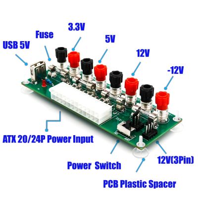 【✨】 mabiy วงจรไฟฟ้าที่เชื่อมปลั๊ก DC โมดูลเบรคเอาท์บอร์ดเครื่องสำรองไฟคอมพิวเตอร์แบบมาตรฐาน ATX 24พินพร้อมพอร์ต5V USB ตัว