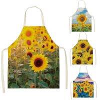 1 Pcs Sunflower Pattern Cleaning Aprons Home Cooking Waist Bib Cotton Linen Creative Pinafore Cleaning Tools 66x47cm