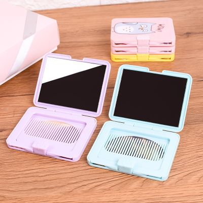 Folding Small Comb with Mirror Compact Pocket Size Portable Traveling Hair Brush Cosmetic Mirror Head Scalp Massager Relax Brush