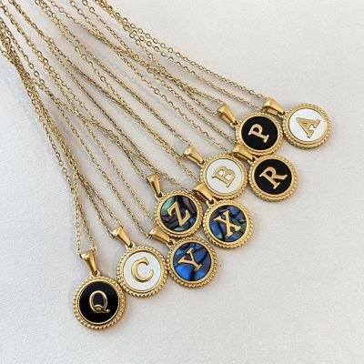 【CW】G&amp;D New Original Gold Color Stainless Steel Vintage Letter Coin Pendant Necklace for Women Name Initial 26 Alphabet Jewelry Gift