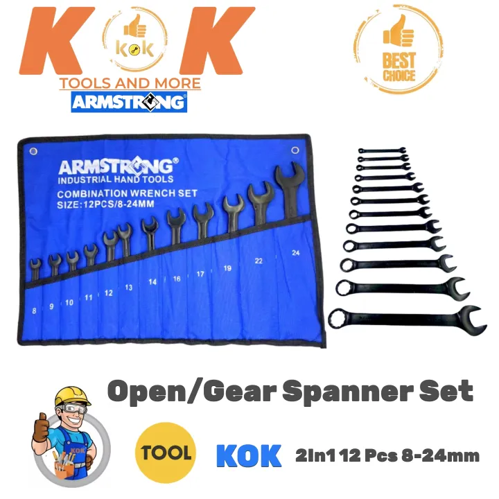 Armstrong Combination Wrench Open / Socket Spanner Set Heavy Duty Black