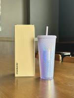 Starbucks Cup 2023 ฤดูร้อนดอกไม้โรแมนติกสีม่วงคลาสสิกเทพธิดาความจุขนาดใหญ่ถ้วยพลาสติกฟางทุเรียนถ้วยน้ำ