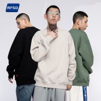 ✧ RFSD｜Mens Guochao 360g Plus Fleece Tide Brand Loose Solid Color Round Neck Couple European and American Autumn Sweater Mens Long Sleeve