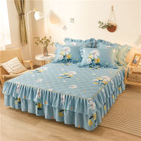 Bed Skirt Double Lace Bed Skirt Bedspread Bed Sheet Floral Print Ruffled Wedding Housewarming Gift Bed Cover with 2 pillowcases