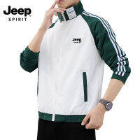 JEEP SPIRIT กีฬาเสื้อแจ็คเก็ตลำลองแฟชั่นของผู้ชายยืนคอเสื้อแจ็คเก็ตบอมเบอร์เสื้อแจ็คเก็ตลายทาง