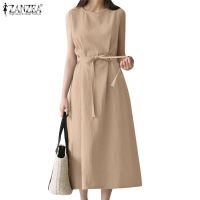 COD DSFGRDGHHHHH ZANZEA Elegant Tank Dress Women Summer Beach Sundress Casual Sleeveless Midi Vestidos Beach Dress