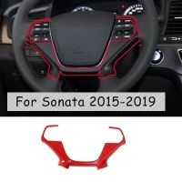 Red Carbon Fiber Steering Wheel Button Cover Trim Sticker for Hyundai Sonata 2015-2019 Car Decoration Accessories