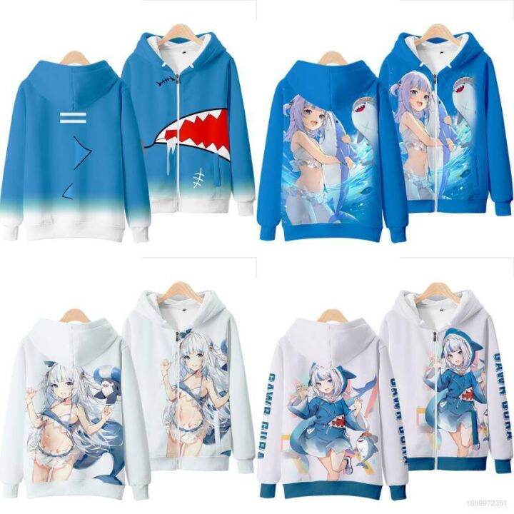 TOP Hololive Gawr Gura Jacket Unisex Top Long Sleeve Zipper Coat Anime