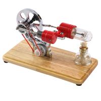 Stirling Engine Kit Electricity Generator Hot Air Motor Model Generator Model with LED Light Flywheel Wooden Base