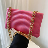 【 Cw】striped Chains Shoulder Bag For Women PU Leather Underarm Bag Trendy New Armpit Handbag And Purse Luxury Ladies Purse