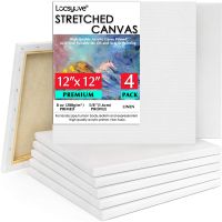 Locsyuve Stretched Canvases for Painting, Pack of 4, 12 X 12 Inches, Square Blank Canvases, Linen Canvas, 8 Oz Gesso-Primed