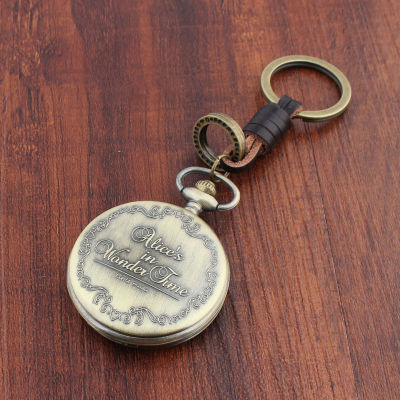 Vintage Retro Alice In Wonderland Broonze Color Rabbit SteamPunk Watch Pendant Key Chain Ring Key Holder For Bag Hanging Jewelry