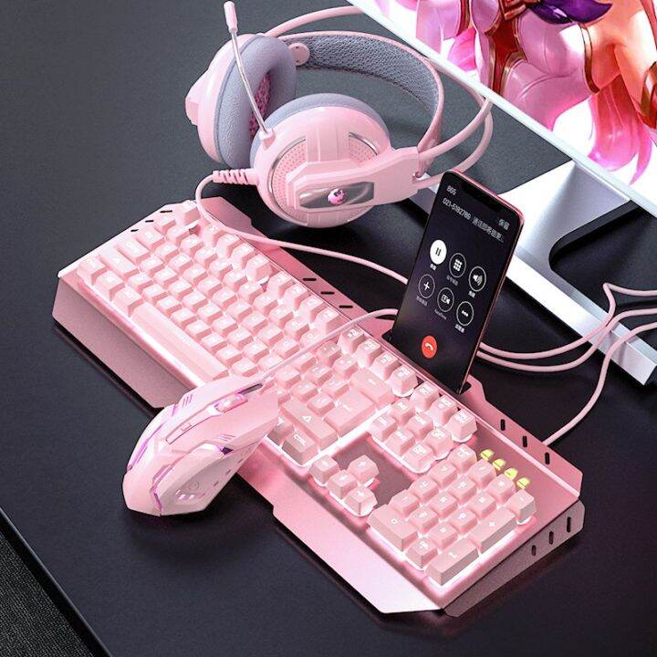 pink keyboard and mouse Fashion Girl Heart Cute Backlight Gaming ...