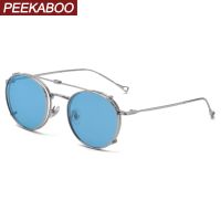 【hot】 Peekaboo blue green round polarized sunglasses men clip on folding uv400 optical for women frame male 2022 driving