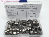 ✕♀ Free shipping Pipe Clamp High Quality 50 PCS Stainless Steel 304 Single Ear Hose Clamps Assortment Kit Single with box